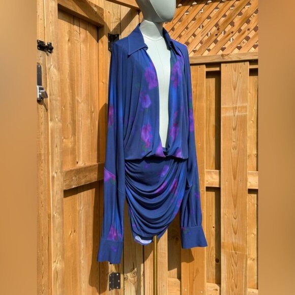 🆕 RAT & BOA 🧿 NWOT Volana Blue and Purple Floral Printed Cowl Neck Mini, Sz XL - Picture 4 of 15